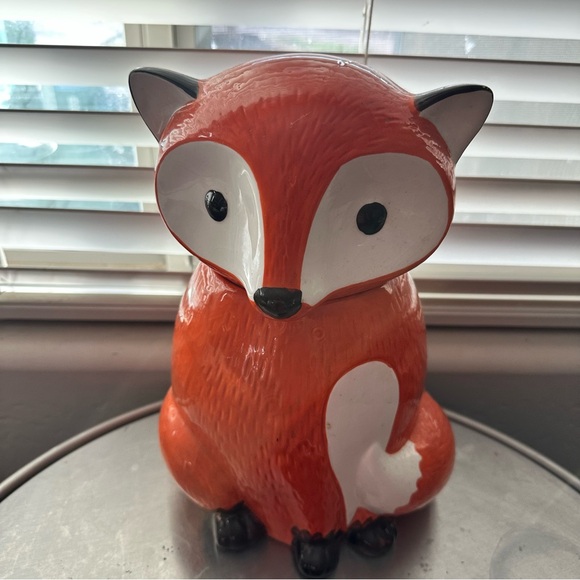 Vintage World Market Orange and White Fox Large Ceramic Canister Rare Collect - Picture 2 of 16
